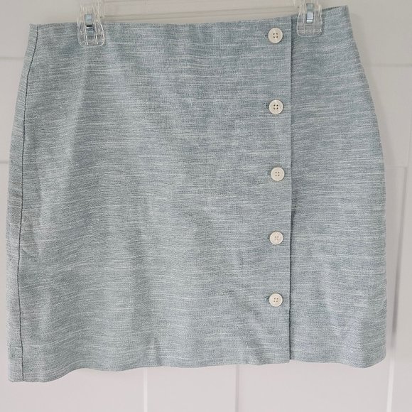 Loft Metallic Button Skirt blue with silver threads sz 10 - Picture 1 of 5